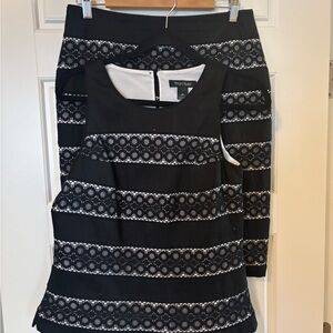WHBM Black and White Patterned Pencil Skirt and Top Set